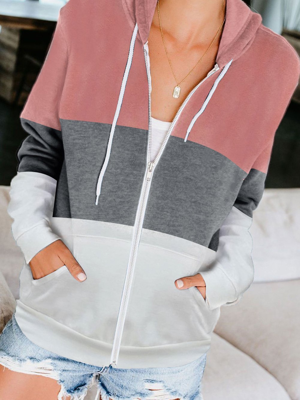 Hoodies Contrasting Zip Pocket Cardigan Hoodie Coats - LuckyFash™