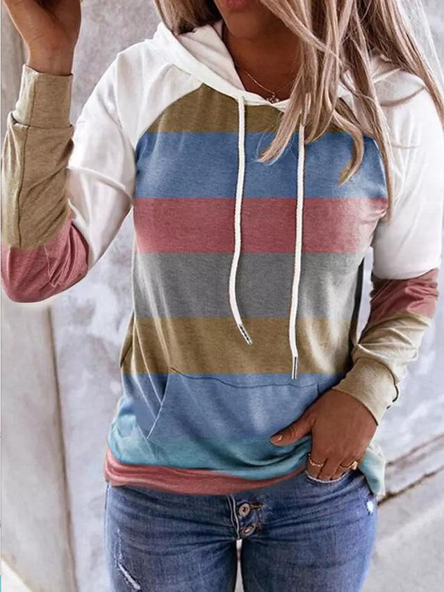 Women's Hoodies Fashion Striped Pocket Long Sleeve Hoodie - LuckyFash™