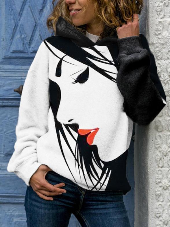 Women's Hoodies Loose Pullover Portrait Print Long Sleeve Hoody - LuckyFash™