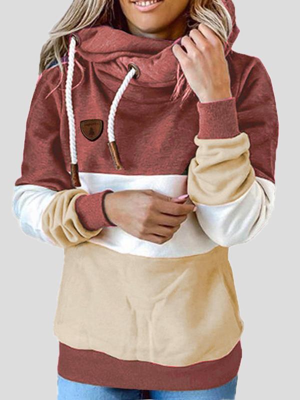Women's Hoodies Loose Three-Color Stitching Drawstring Long Sleeve Hoody - LuckyFash™