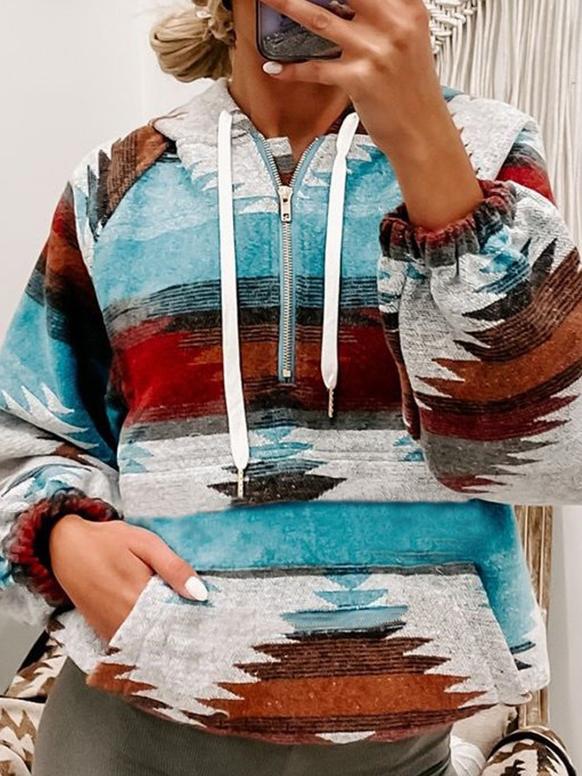 Women's Hoodies Polygonal Hood Rope Zipper V-Neck Hoody - LuckyFash™