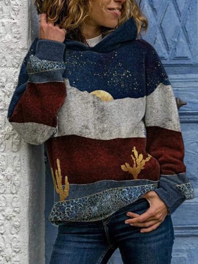 Women's Hoodies Print Landscape Loose Long Sleeve Hoodie - LuckyFash™