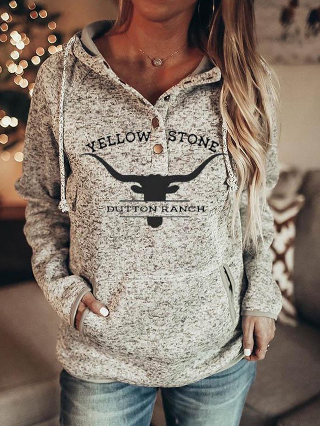 Women's Hoodies Printed Button Pocket Long Sleeve Hoodie - LuckyFash™