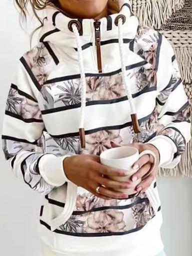 Women's Hoodies Printed Striped Pocket Zipper Long Sleeve Hoody - LuckyFash™
