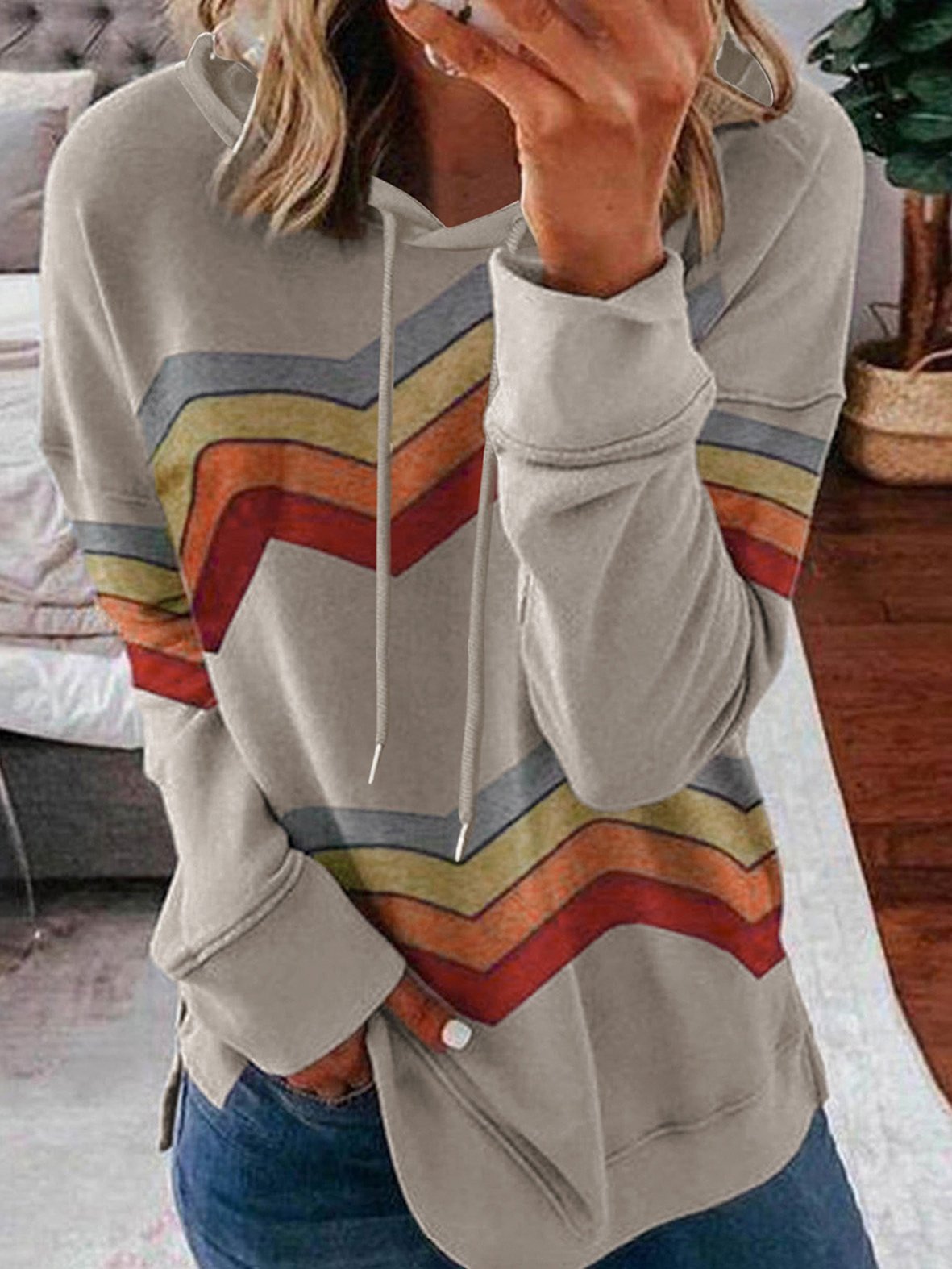 Women's Hoodies Rainbow Striped Drawstring Long Sleeve Hoody - LuckyFash™