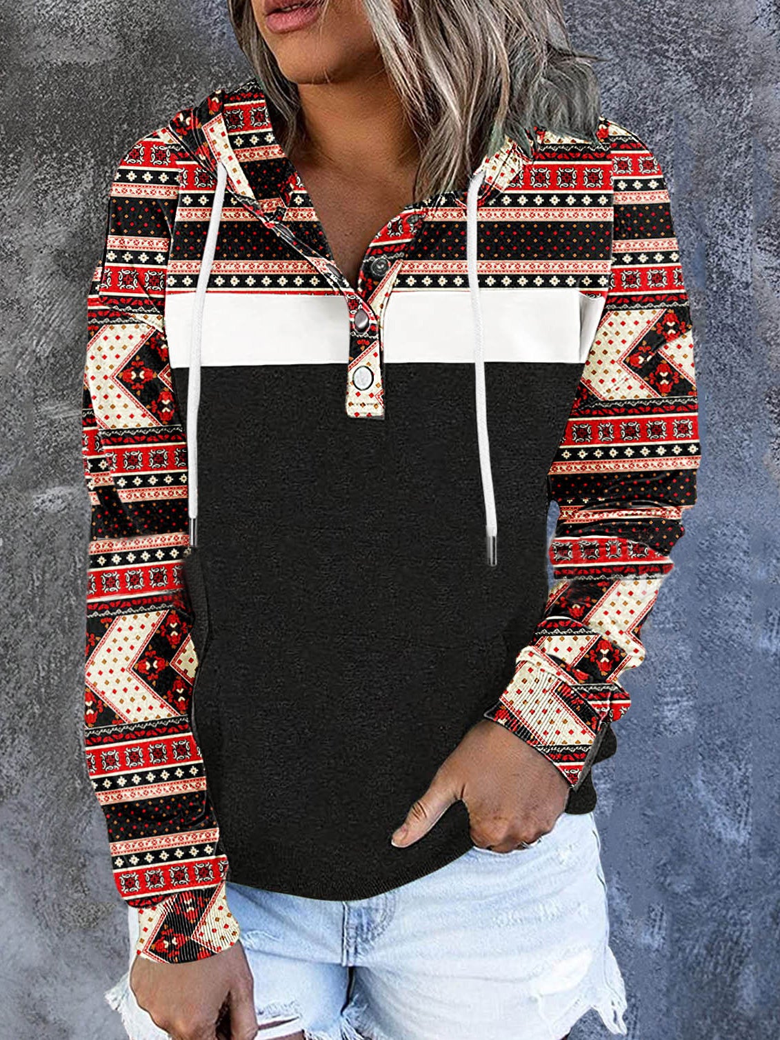 Women's Hoodies Retro Printed Drawstring Pocket Long Sleeve Hoodie - LuckyFash™