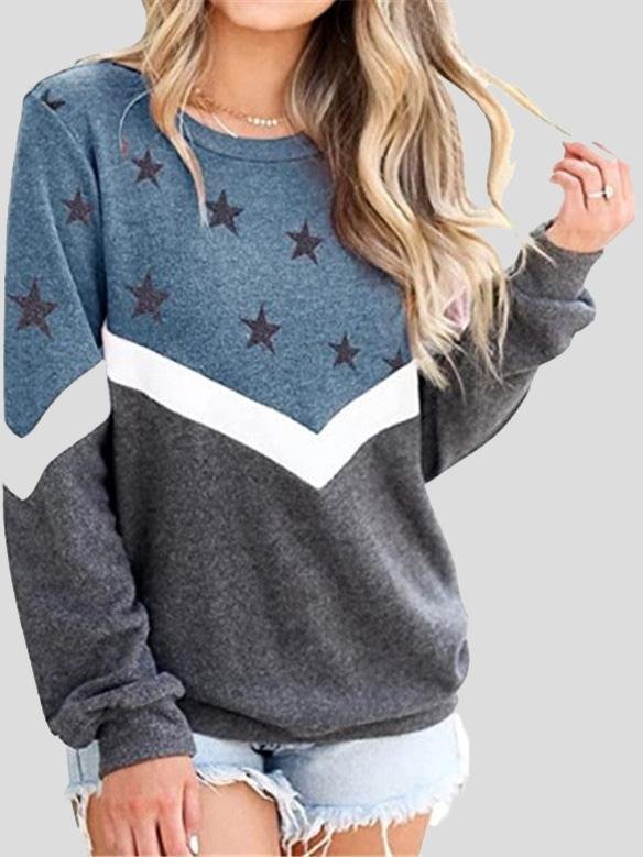 Women's Hoodies Round Neck Long Sleeve Star Print Sweatshirt - LuckyFash™
