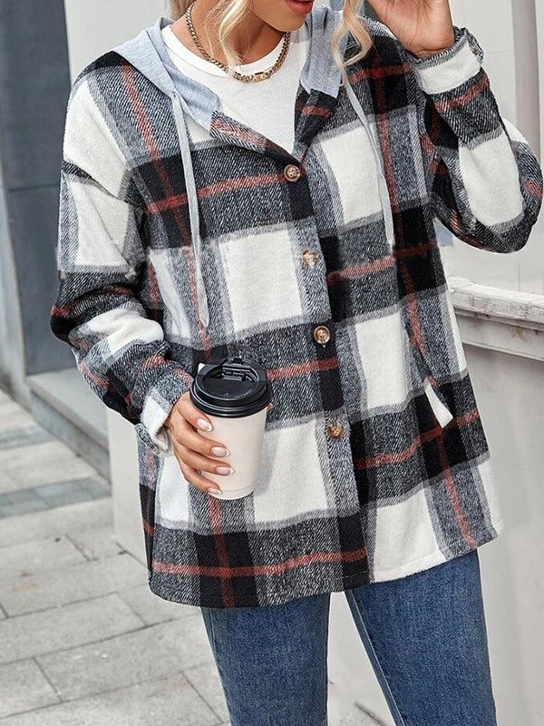 Women's Hoodies Single-Breasted Check Print Pocket Hoody - LuckyFash™