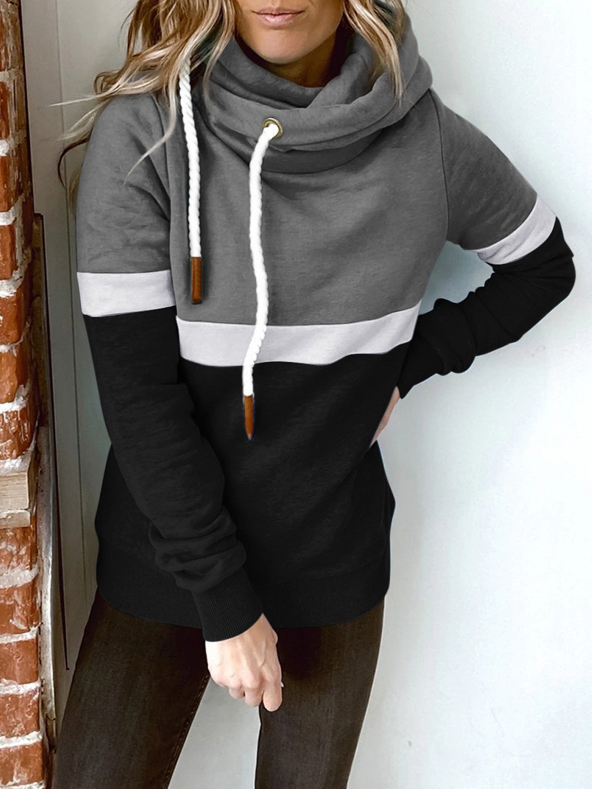 Hoodies Solid Stitching Casual High Neck Hoodie - LuckyFash™