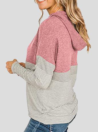 Women's Hoodies Striped Panel Long Sleeve Drawstring Hoody - LuckyFash™