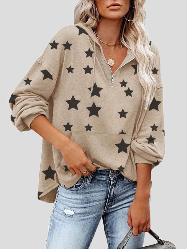 Women's Hoodies Zip Star Print Pocket Long-Sleeve Hoody - LuckyFash™