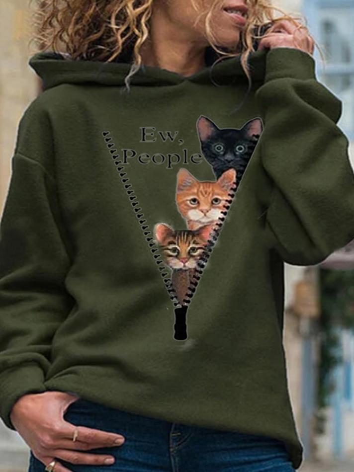 Women's Hoodies Zipper Cute Cat Long Sleeve Hoodie - LuckyFash™