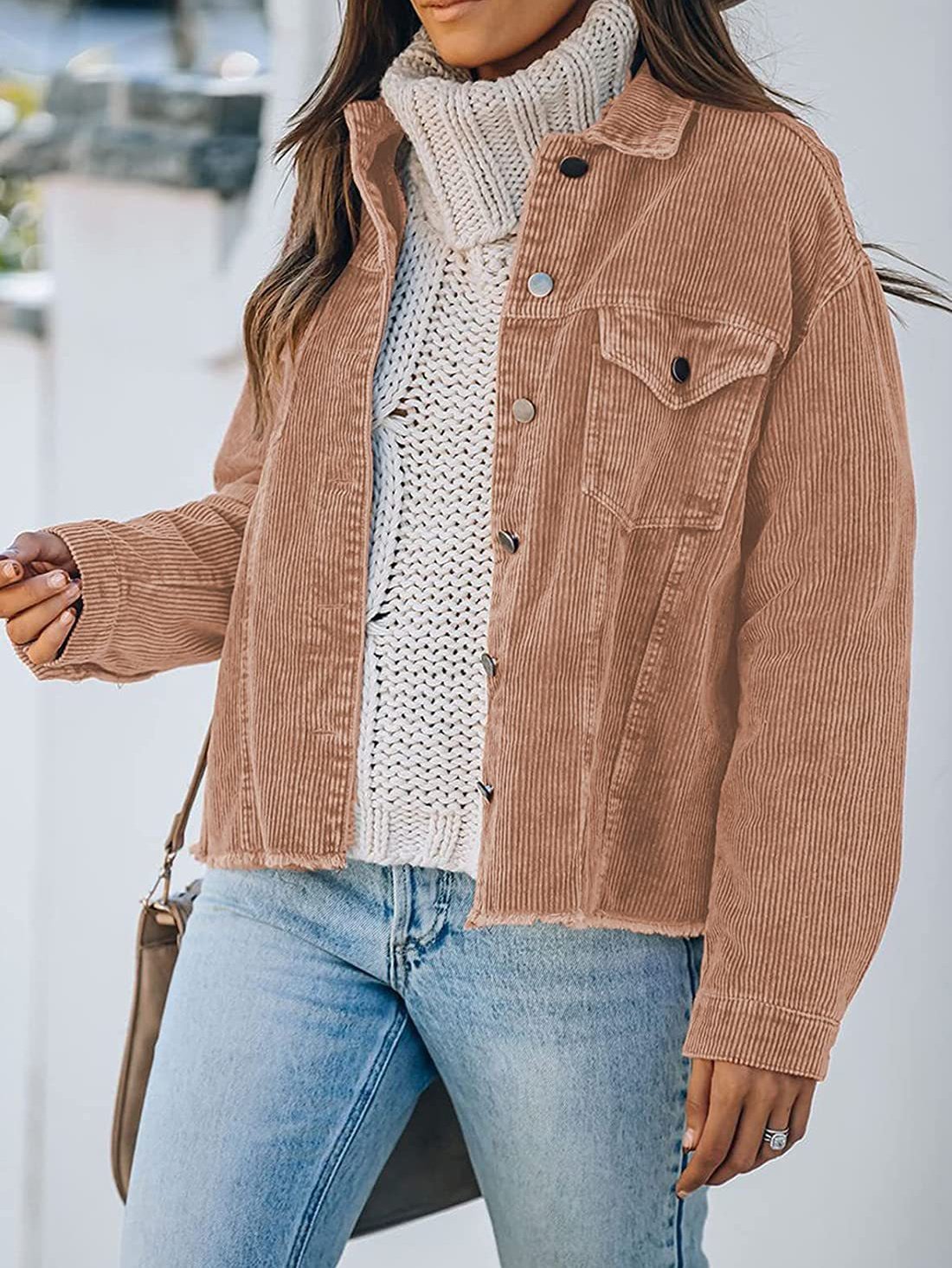 Jackets Corduroy Button Loose Long Sleeve Jacket - LuckyFash™