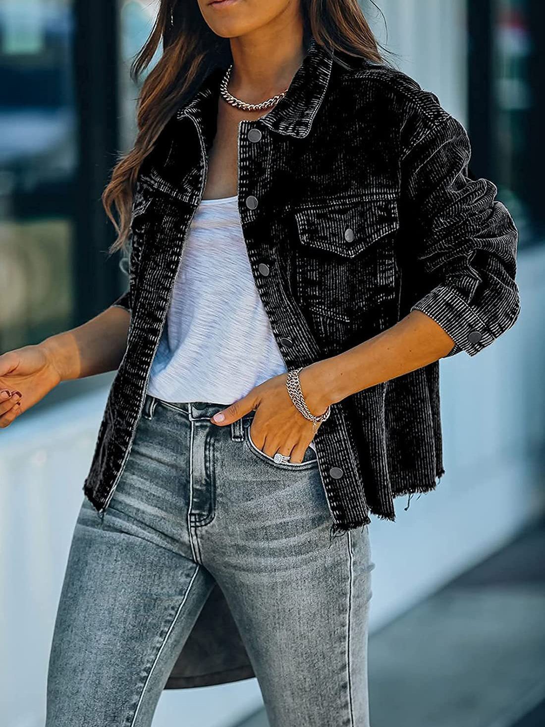 Jackets Corduroy Button Loose Long Sleeve Jacket - LuckyFash™
