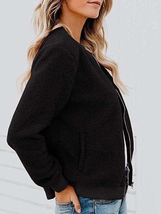Women's Jackets Fashion Plush Zipper Long Sleeve Jacket - LuckyFash™