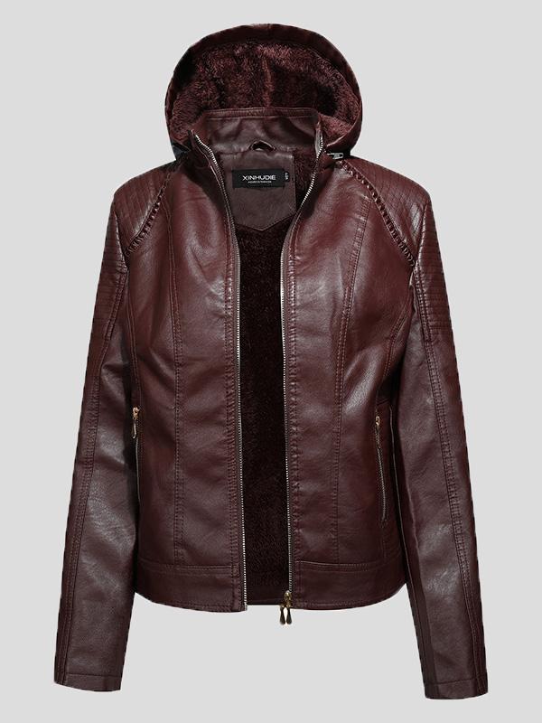 Women's Jackets Fleece Hooded Zipper Slim Leather Jacket - LuckyFash™