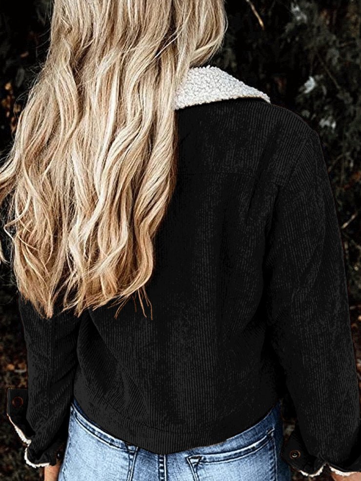 Jackets Lamb Wool Panelled Corduroy Fur Collar Jacket - LuckyFash™