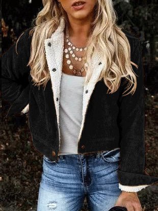 Jackets Lamb Wool Panelled Corduroy Fur Collar Jacket - LuckyFash™