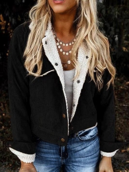 Jackets Lamb Wool Panelled Corduroy Fur Collar Jacket - LuckyFash™