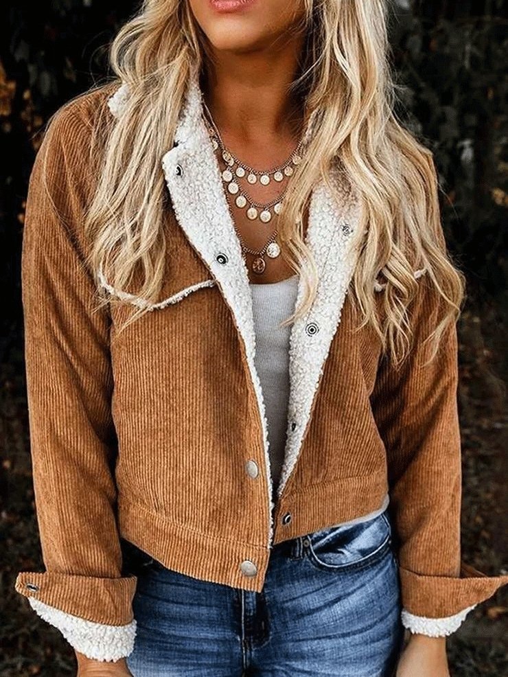Jackets Lamb Wool Panelled Corduroy Fur Collar Jacket - LuckyFash™