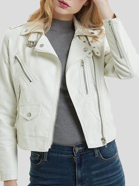 Women's Jackets Lapel Collar Button Motorcycle PU Short Leather Jacket - LuckyFash™