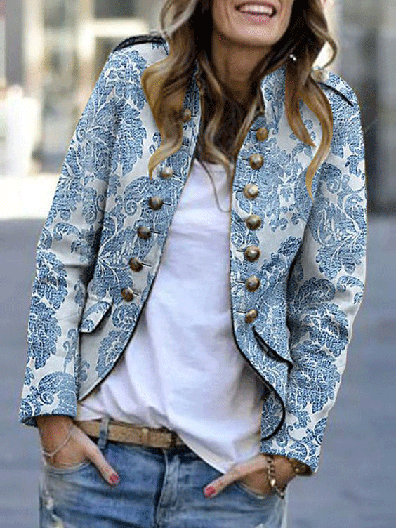 Women's Jackets Lapel Printed Long Sleeve Slim Casual Jacket - LuckyFash™