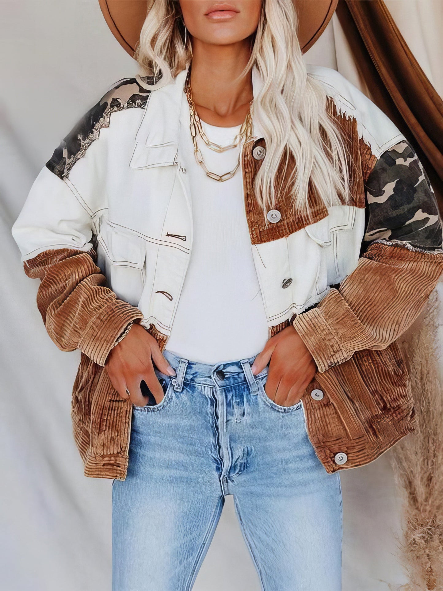 Jackets Lapel Retro Camouflage Corduroy Jacket - LuckyFash™
