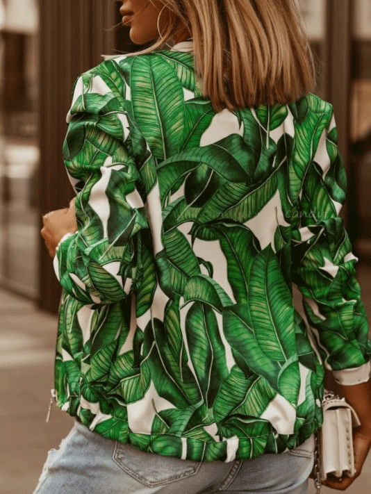 Women's Jackets Leaf Print Slim Long Sleeve Cropped Jacket - LuckyFash™