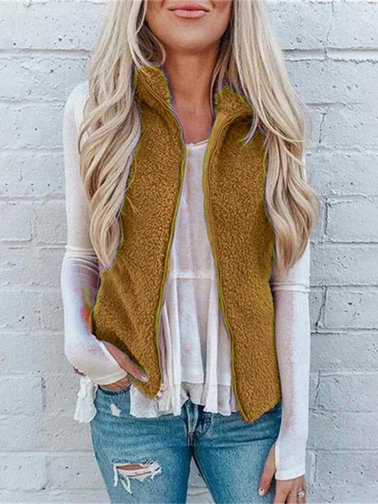Women's Jackets Pocket Zipper Lapel Plush Vest Jacket - LuckyFash™