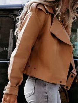 Women's Jackets Pure Casual Pocket Short Leather Jacket - LuckyFash™