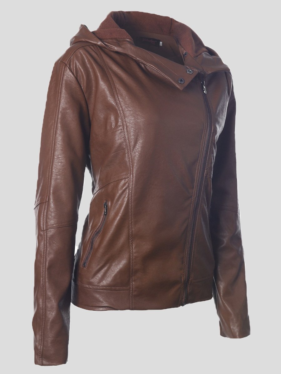 Jackets Vintage Long Sleeve Hooded Leather Jacket - LuckyFash™