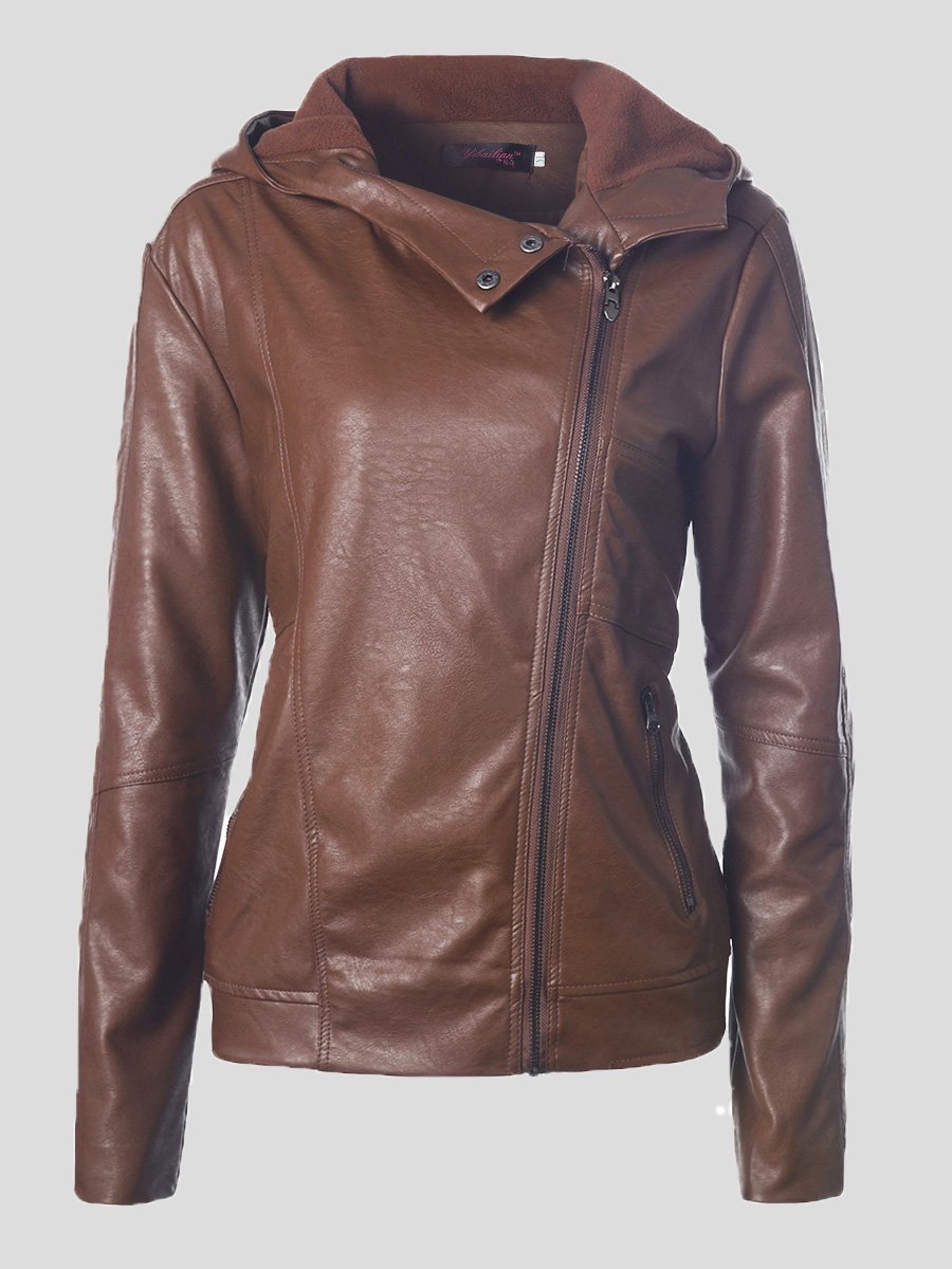 Jackets Vintage Long Sleeve Hooded Leather Jacket - LuckyFash™