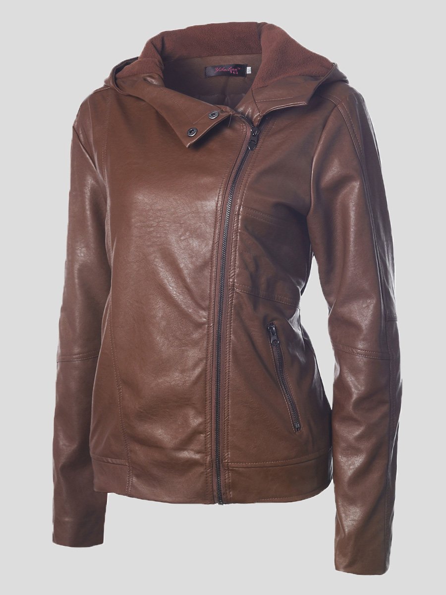 Jackets Vintage Long Sleeve Hooded Leather Jacket - LuckyFash™
