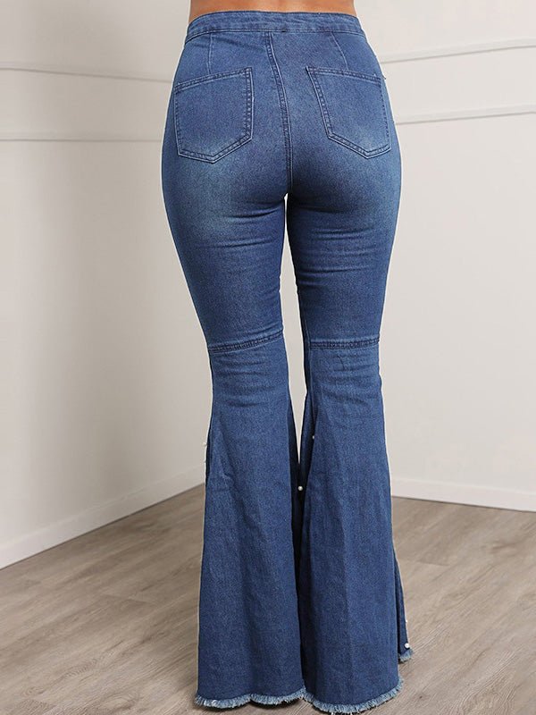 Women's Jeans Casual Stretch Beaded Flared Denim - LuckyFash™