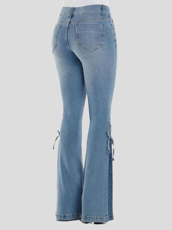 Women's Jeans Mid-Waist Pocket Lace-Up Stretch Flared Jeans - LuckyFash™