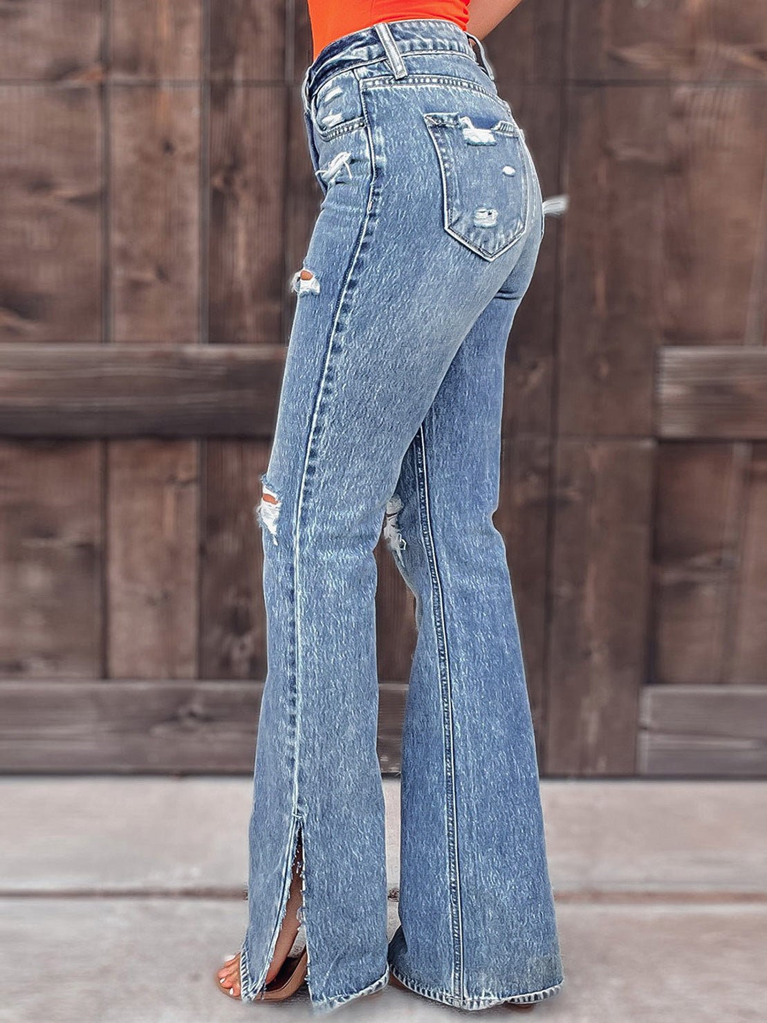 Women's Jeans Washed Shredded Micro-Flare Slit Jeans - LuckyFash™