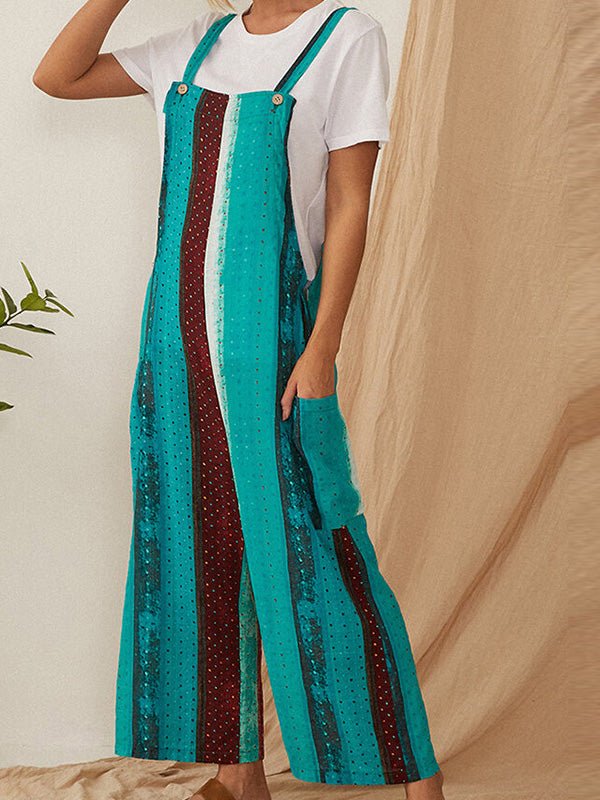 Women's Jumpsuits Casual Multicolor Striped Print Pocket Bib Jumpsuit - LuckyFash™