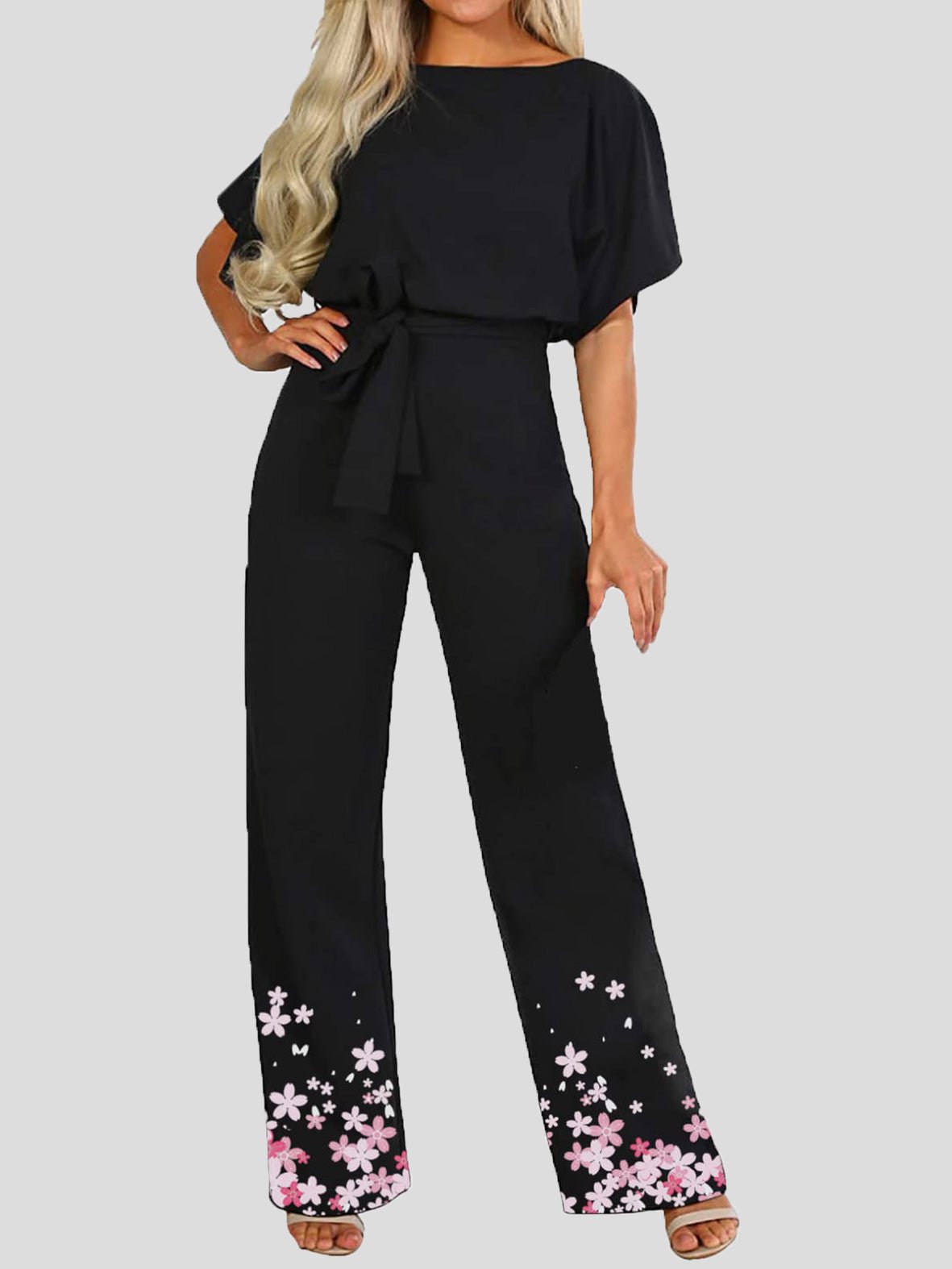 Women's Jumpsuits Floral Print Short Sleeve Lace Up Jumpsuit - LuckyFash™