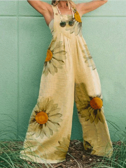 Women's Jumpsuits Floral Print Sleeveless Wide-Leg Jumpsuit - LuckyFash™