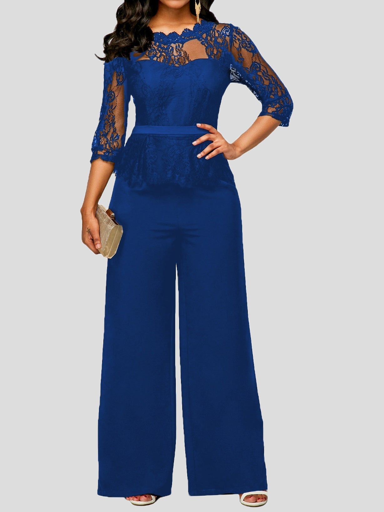 Women's Jumpsuits Lace Long Sleeve Wide-Leg Jumpsuit - LuckyFash™