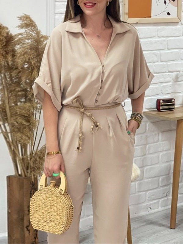 Women's Jumpsuits Lapel Button Tie Casual Jumpsuit - LuckyFash™
