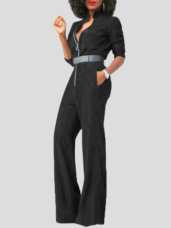 Women's Jumpsuits Lapel Zip Long Sleeve Denim Jumpsuit - LuckyFash™
