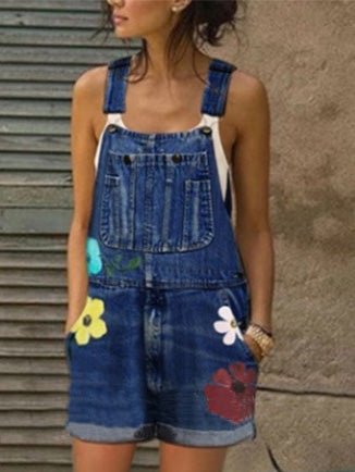 Women's Jumpsuits Loose Printed Pocket Denim Jumpsuit - LuckyFash™