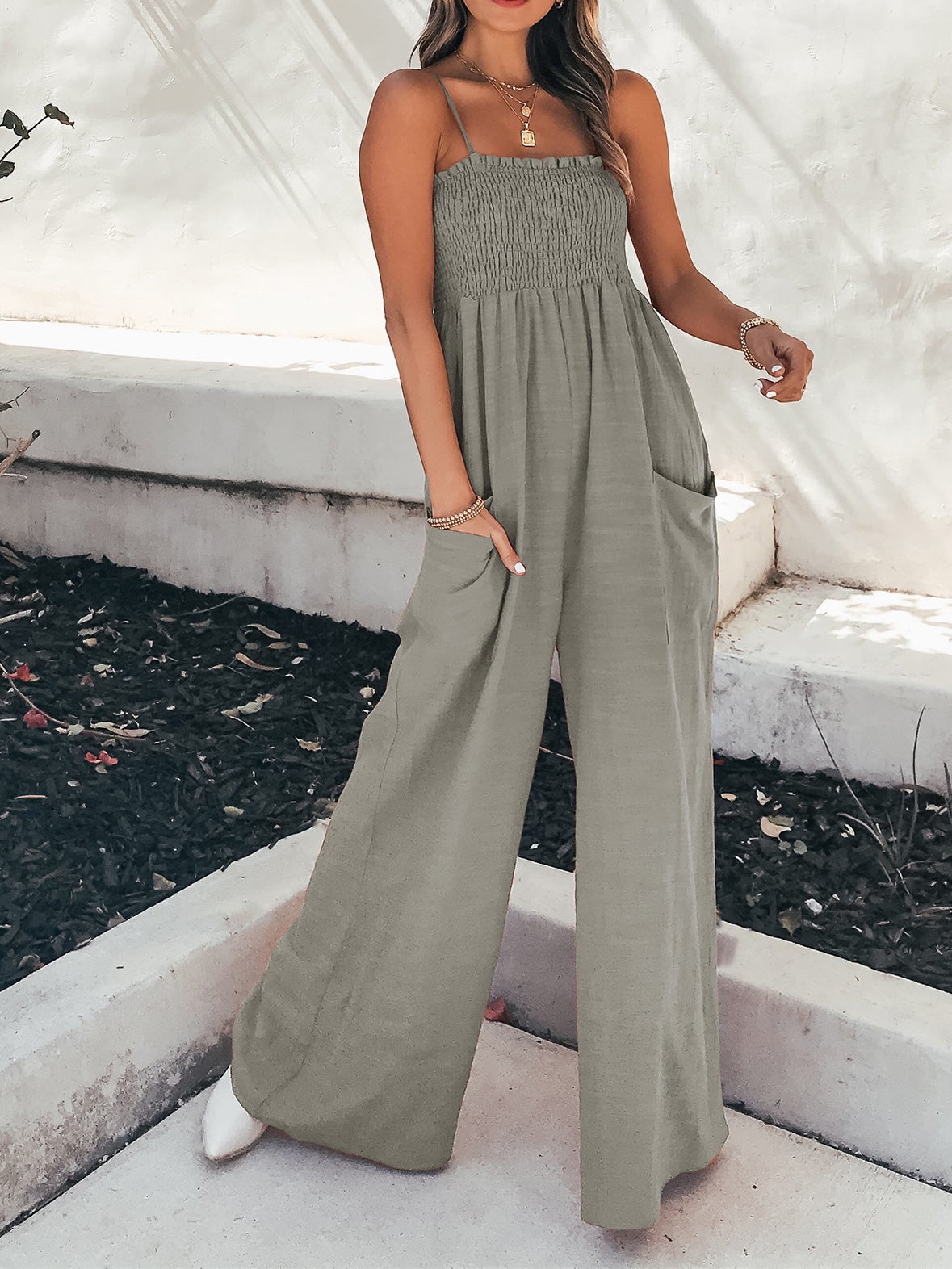 Women's Jumpsuits Loose Sling Pocket Wide-Leg Jumpsuit - LuckyFash™