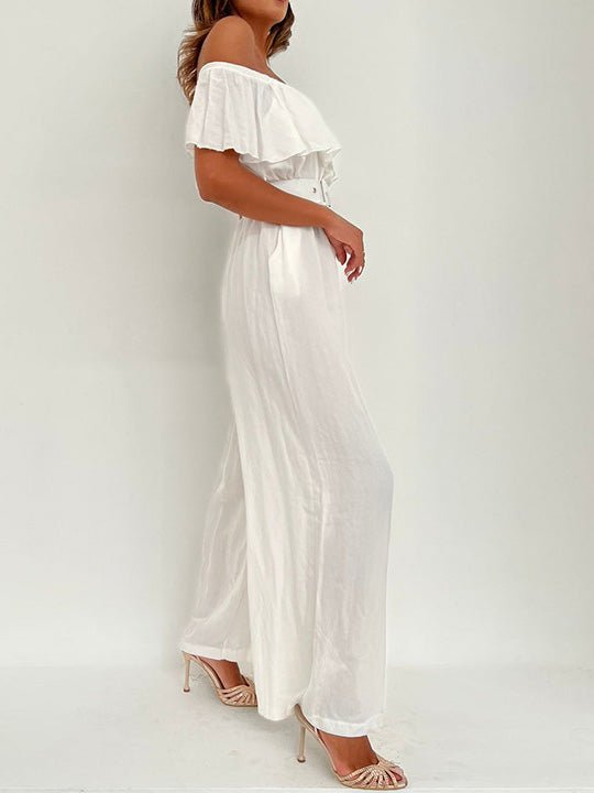 Women's Jumpsuits One-Shoulder Ruffle Belt Wide-Leg Jumpsuit - LuckyFash™