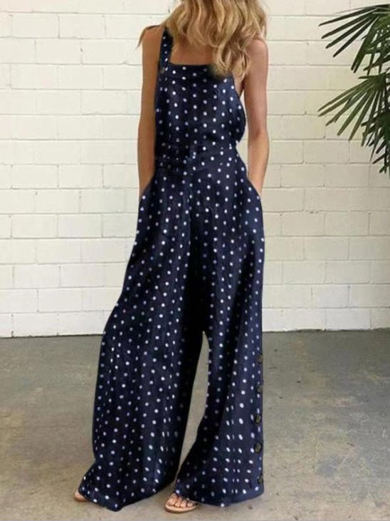 Women's Jumpsuits Polka Dot Print Button Sleeveless Pocket Jumpsuit - LuckyFash™