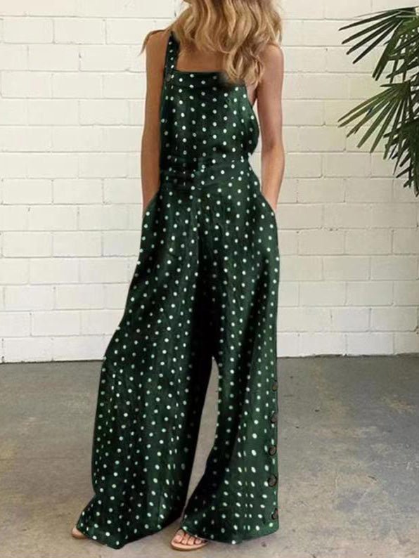 Women's Jumpsuits Polka Dot Print Button Sleeveless Pocket Jumpsuit - LuckyFash™
