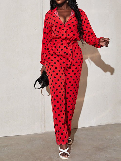 Women's Jumpsuits Polka Dot Print Tie Long Sleeve Jumpsuit - LuckyFash™