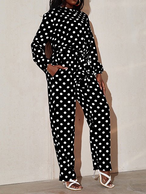 Women's Jumpsuits Polka Dot Print Tie Long Sleeve Jumpsuit - LuckyFash™