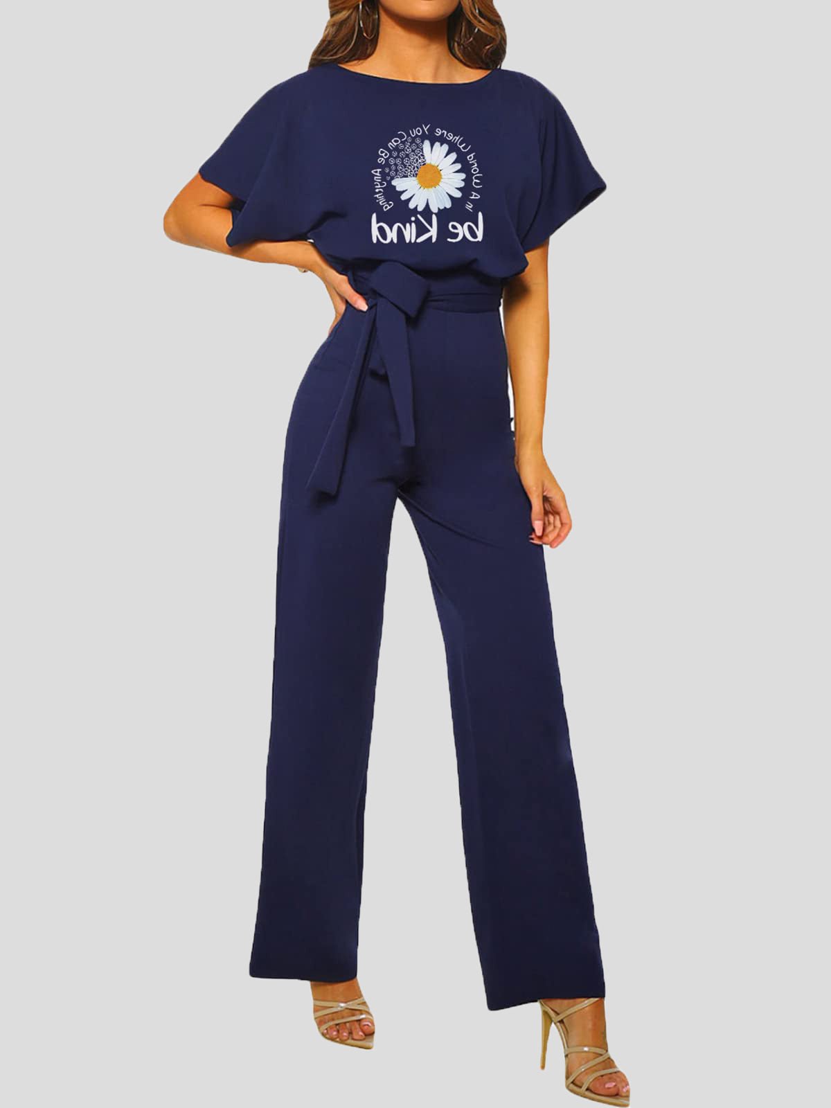 Women's Jumpsuits Printed Belted Short Sleeve Casual Jumpsuit - LuckyFash™